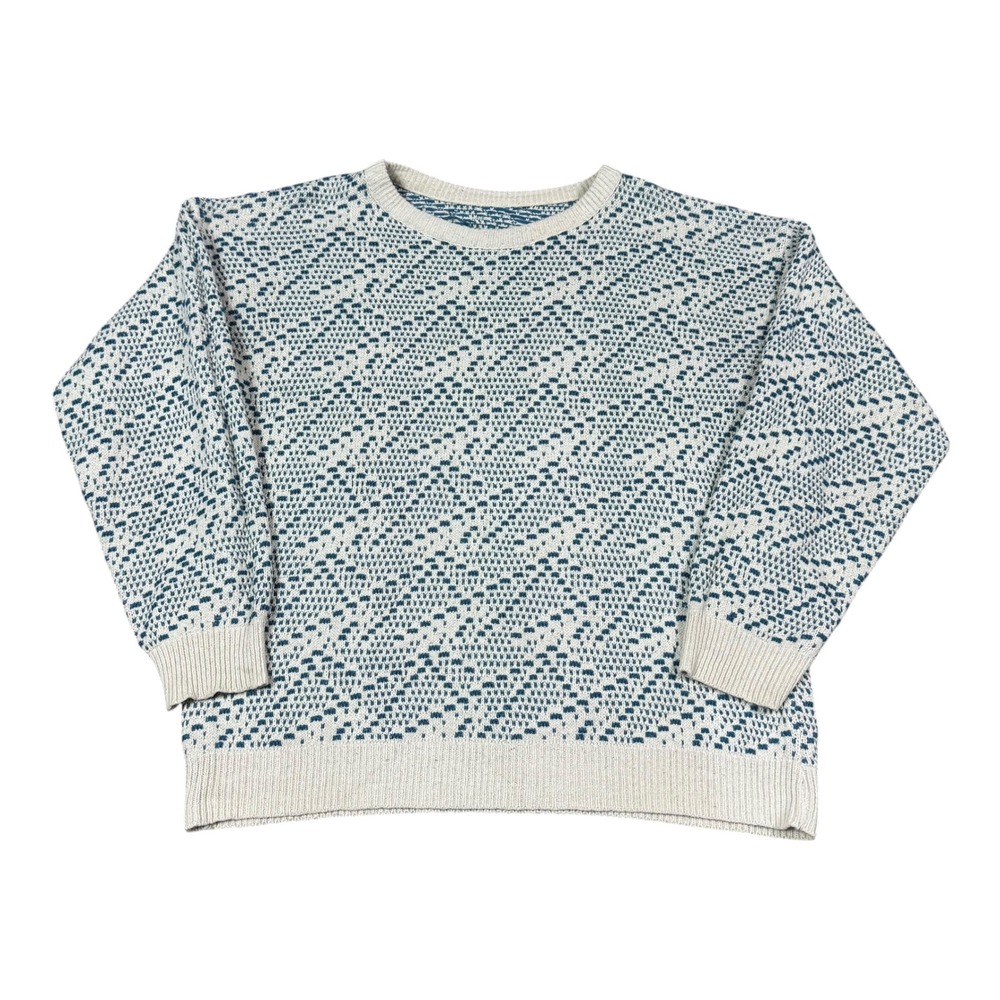 Vintage 90s Blue/White Patterned Knit Crewneck Sweater Men's Large FLAWS